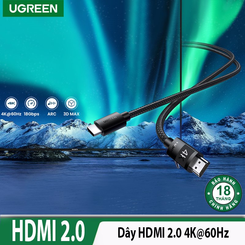 Cáp HDMI 2.0 dài 1M Ugreen 30999 bọc nylon 4K 2K